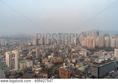 Cityscape Of Seoul Capital Of South Korea On A Smoggy Day