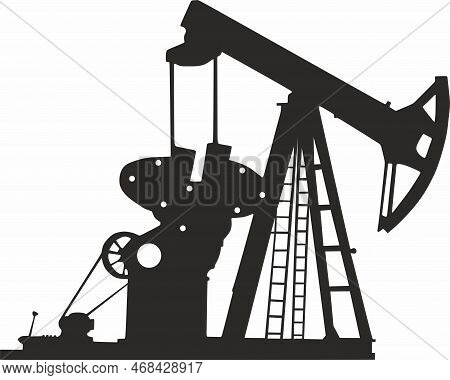 Vector Silhouette Of An Oil Rig. The Shadow Of A Monumental Mining Pump.
