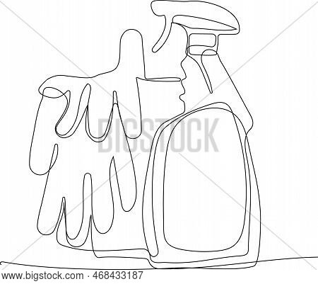 Continuous One Line Drawing Of Bottles For Liquid Laundry Detergent, Bleach, Fabric Softener, Dishwa