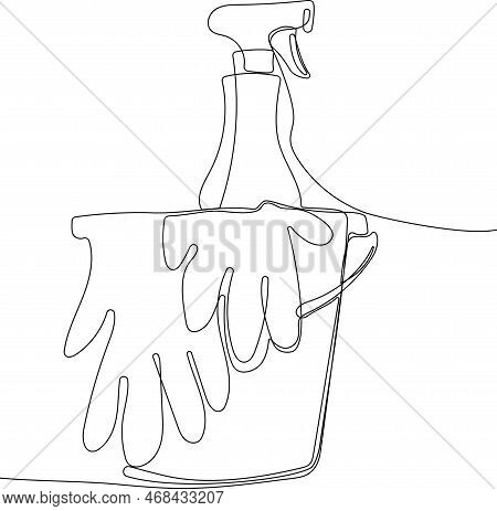 Continuous One Line Drawing Of Bottles For Liquid Laundry Detergent, Bleach, Fabric Softener, Dishwa