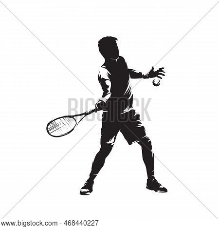 Tennis Player, Forehand Shot, Isolated Vector Silhouette, Ink Drawing