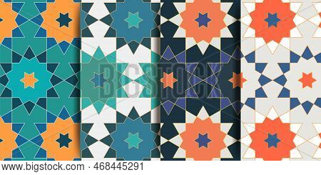 Arabic Seamless Pattern In Multicolored Palette. Arabic Ornament. Oriental Decor. Arabic Muslim Ethn