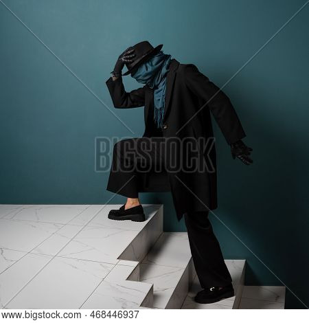 Unknown. Nobody, The Concept Of The Identity Crisis. An Impersonal Person. A Person In A Coat And Ha