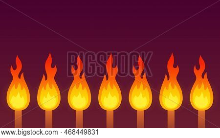 Burning Torches Banner With Copy Space. Riot Mob Or Medieval Army Graphic. Vector Illustration.