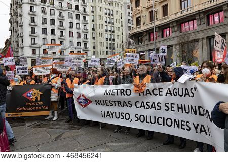 Manifestation. Demonstration From Plaza De Callao To Puerta Del Sol In Madrid. Banner For Those Affe