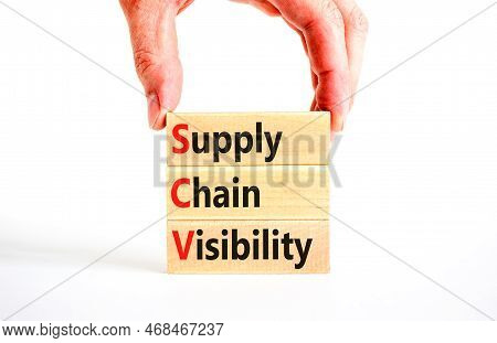 Scv Supply Chain Visibility Symbol. Concept Words Scv Supply Chain Visibility On Wooden Blocks On A 