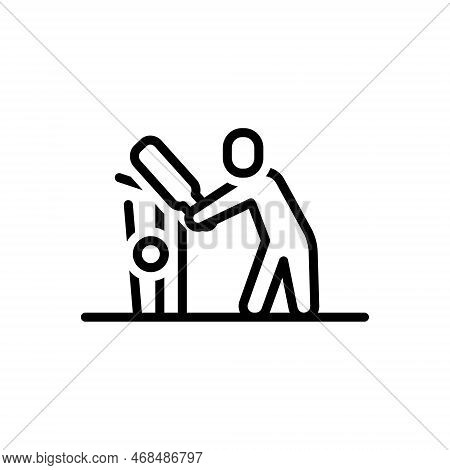 Black Line Icon For Miss Player Cricket Play Ball Bat Leave Omit Fail Out Shot