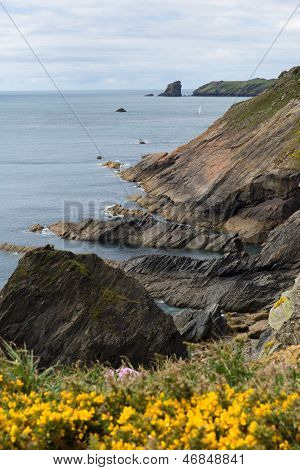 Pembrokeshire coast národní Park pohled směrem k Skomer ostrovem Walesu