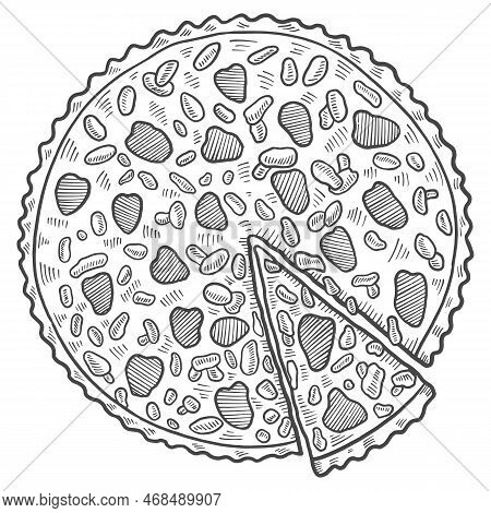 Bakewell Tart British Or England And Dessert Snack Isolated Doodle Hand Drawn Sketch With Outline St