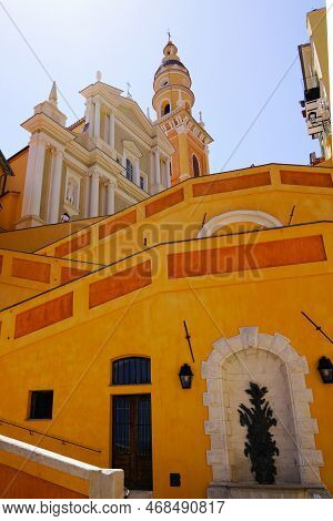 Stairs Access Basilica Of Saint Michael Archange In Menton City France