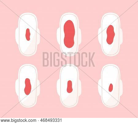 Daily Menstrual Cycle Concept Illustrations Set. Period Pads For Six Days In A Row.