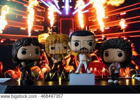 Washington, U.s. - December 29, 2022: Funko Pop Vinyl Figures Of Queen Band