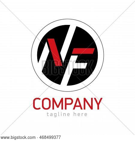 Logo Emblem Monogram Nf. Letter Nf In Black Circle. White And Red Sign, Design Elemen