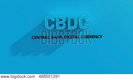 3d Illustration Cbdc Name Letters Extrude On Blue Background. Advertising Banner With Central Bank D