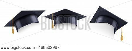 Graduation Cap Corner. Graduate Student Hat Border Template For Education Banner Design Realistic Ve