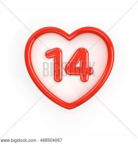 Valentine's Day Symbol. Red Heart Frame With The Number 14 In The Center. February 14 Calendar Date.