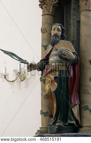 Durdic, Croatia - May 08, 2012: Statue Of The Saint On The Altar Of Saint Barbara In The Parish Chur