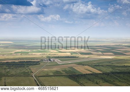 Panorama Of The Vrsac Airport With The Terminal And The Runways Seen From Above In Summer. Vrsac Air