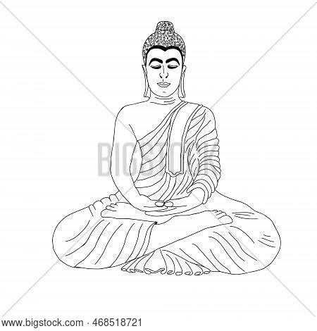Buddha Sketch Of A Sitting Or Meditating Buddah Statue. Buddha Outline Stock Vector Illustration Lin