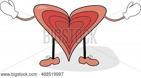 Heart With Hands Vector Illustration . Heart Hugs Everyone, A Symbol Of Kindness And Love. Old Retro
