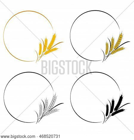 Set Of Round Frames With Spikelets. Template For The Design Of Packaging Of Beer, Bread, Pastries, E