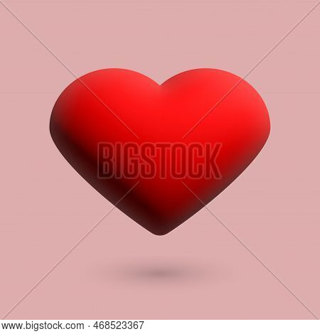 Heart 3d On A Pink Background, Vector. Red Heart 3d With Shadow On A Pink Background.