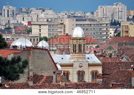 Upper view of the city Brasov with the orthodox church