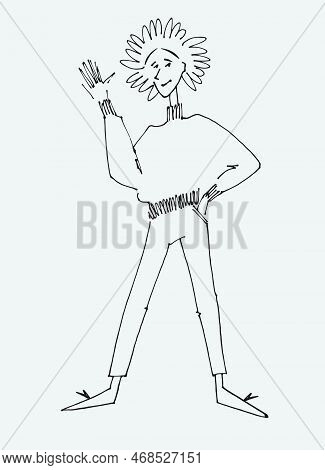 Figure Of A Young Woman Waving. Flat Style, Isolated Vector Element