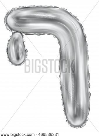 Silver Foil Inflatable Toys Font Hebrew Letters Balloons. 3d Illustration Of A Realistic Letter Pe S