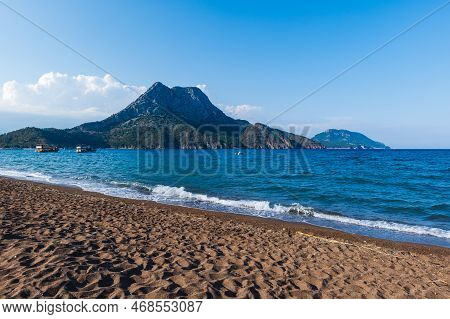 Adrasan Beach Landscape With Mountain, One Of The Most Popular Beaches Of Antalya - Antalya, Turkey.