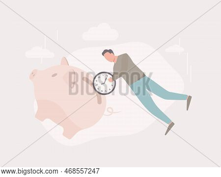 Time Saving Illustration With A Levitating Male Character With A Wall Clock And Trying To Put A Cloc
