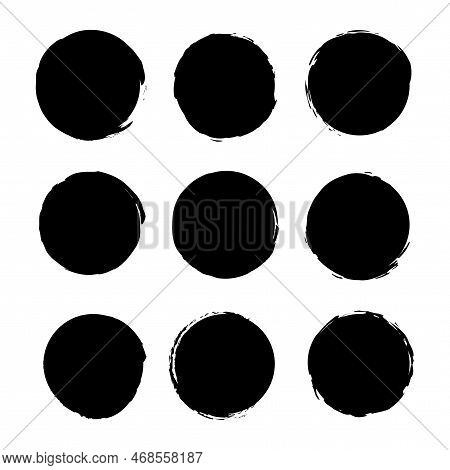 Brush Circles In Line Art Style. Round Frame Set. Grunge Texture. Vector Illustration. Stock Image.