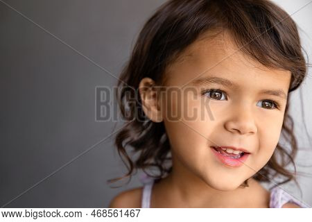 Closeup Portrait Of Little Toddle Rgirl At Natural Light, Childhood Memories - Image