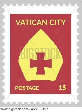 Postmark Or Postcard With Vatican Symbol Cross