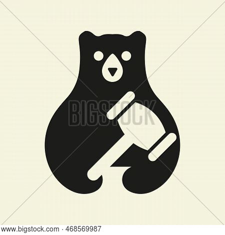 Initial Bear Law Logo Negative Space Vector Template. Bear Holding Law Symbol