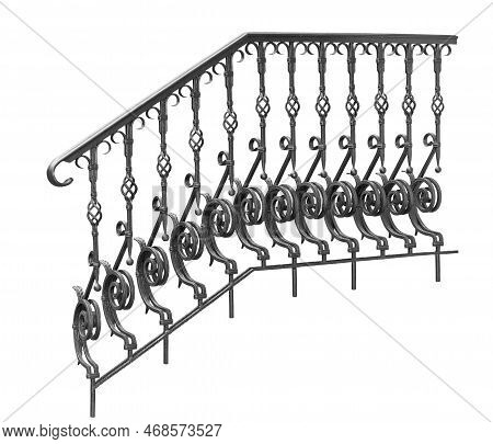 Old Decorative  Banisters, Railing. Isolated Over White Background.