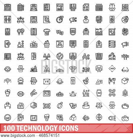 100 Technology Icons Set. Outline Illustration Of 100 Technology Icons Vector Set Isolated On White 