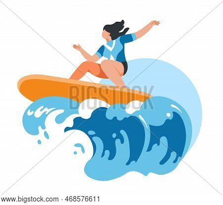 Surfing Woman Summer Activity And Sports Vector