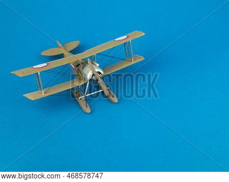 Escort Fighter Scale Miniature, Copy Space. Wwi Model Biplane, Selective Focus. Concept Of Hobby, Sc
