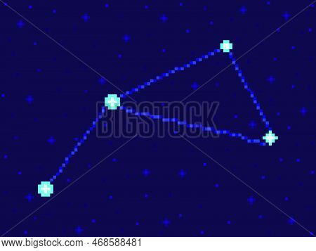 Antlia Constellation In Pixel Art Style. 8-bit Stars In The Night Sky In Retro Video Game Style. Clu