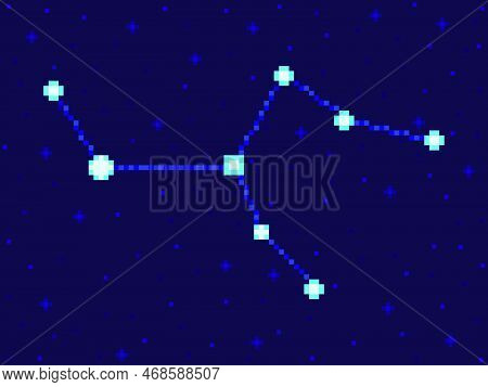 Camelopardalis Constellation In Pixel Art Style. 8-bit Stars In The Night Sky In Retro Video Game St