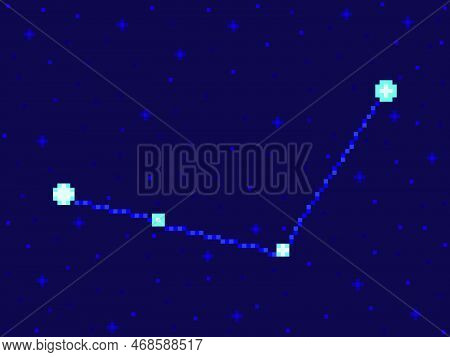 Canes Venatici Constellation In Pixel Art Style. 8-bit Stars In The Night Sky In Retro Video Game St