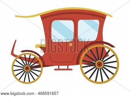 Carriage Cartoon. Vintage Transport With Old Wheels. Antique Transportation Of Royal Coach, Chariot 