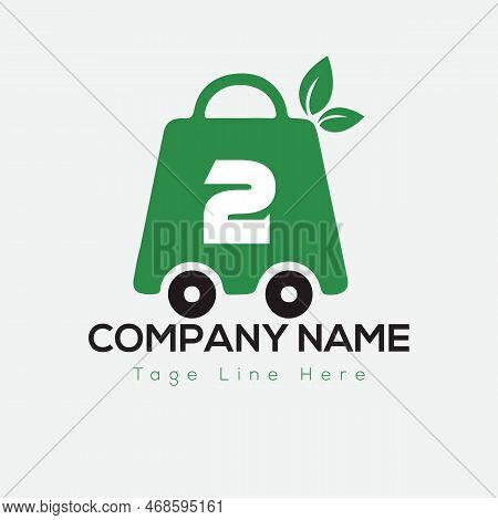 Eco Shopping Logo On Letter 2 Template. Eco Online Cart On 2 Letter, Initial Shopping Sign Concept