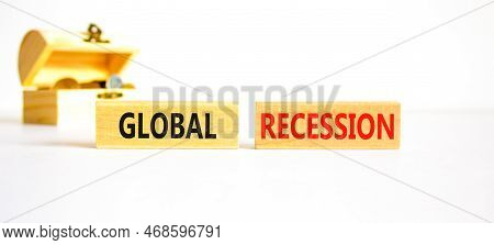 Global Recession Symbol. Concept Words Global Recession On Wooden Blocks. Beautiful White Table Whit