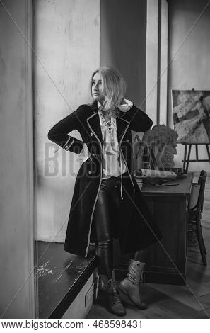 Victorian Style, Velvet Coat And White Shirt Androgyny Vintage Fashion. Vampire Era Clothes