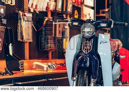 Nakhon Pathom,thailand-january 7, 2023 : View Of Honda Super Cub C 125 Motorcycle Classic 125Cc. Col
