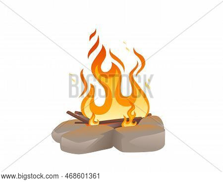 Bonfire With Burning Wood And Flame Vector Illustration Isolated On White Background