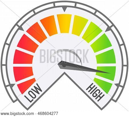 Color Scale With Arrow From No To Max And Change In Indicators. Measuring Device Icon Tachometer, Sp