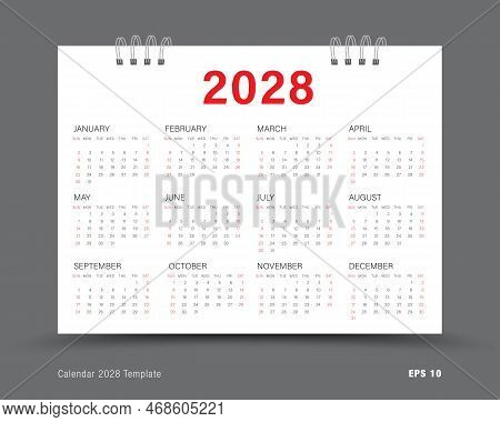 Calendar 2028 Template Vector, Set Of 12 Calendar In 2028, Wall Calendar 2028 Year, Business Templat